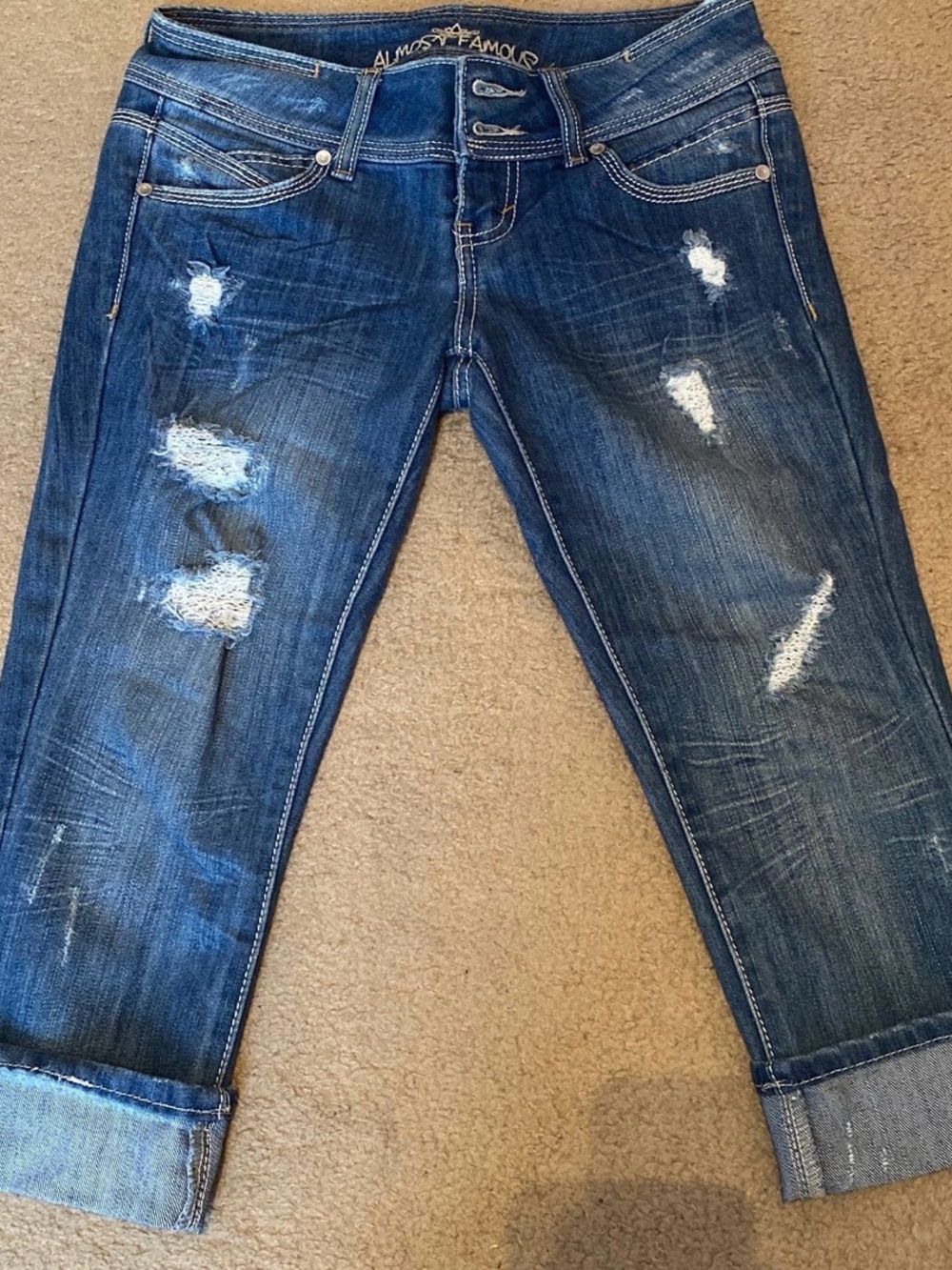 Almost Famous Distressed Blue Capri Jeans